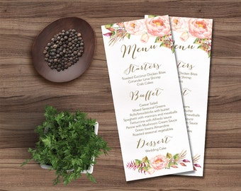 Printable Wedding Menu, Floral Wedding Menu Card Printable, Rustic Wedding Menu, Modern Pink Peony Wedding Menu, Digital File