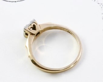 On Layaway for L // SOLD // Vintage Diamond Engagement Ring, 14k Yellow and White Gold VS Solitaire, Carved Heart Setting
