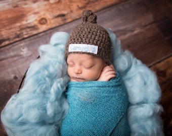 Newborn Knot Hat, Personalized Newborn Hat, Newborn Name Hat, Baby Name Hospital Hat, Personalized Newborn Hospital Hat, Newborn Hat, Ivory