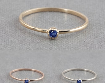 14k gold tiny blue sapphire ring, 2mm or 3mm, september birthstone, dainty blue sapphire stack ring, rose gold, white gold,dal-r101-2mm-bsap