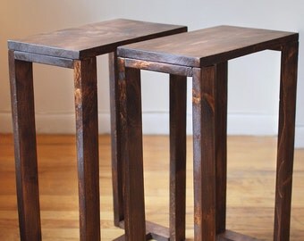 Pair of Thin Side Tables, End Tables, Nightstands, Pedestal, Plant Stands made from reclaimed wood- Dark Walnut