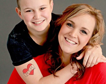 photography prop mom heart temporary tattoo kids fake tattoos family photoshoot pregnancy announcement red heart tattoo mothers day gift