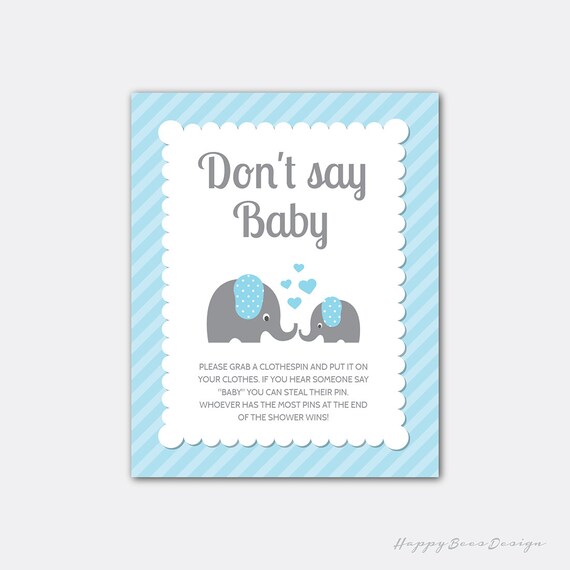 Elephant Don't Say Baby Shower Game Printable by HappyBeesDesign