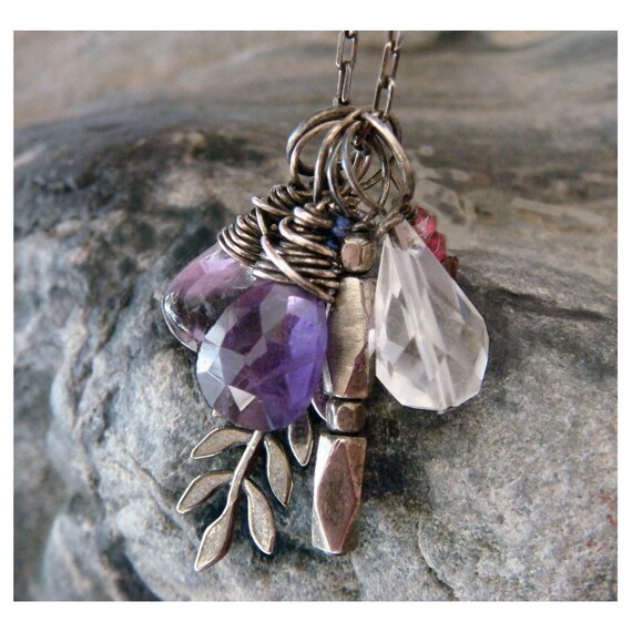 Items similar to Oxidized Charm Necklace, Silver Charm Necklace