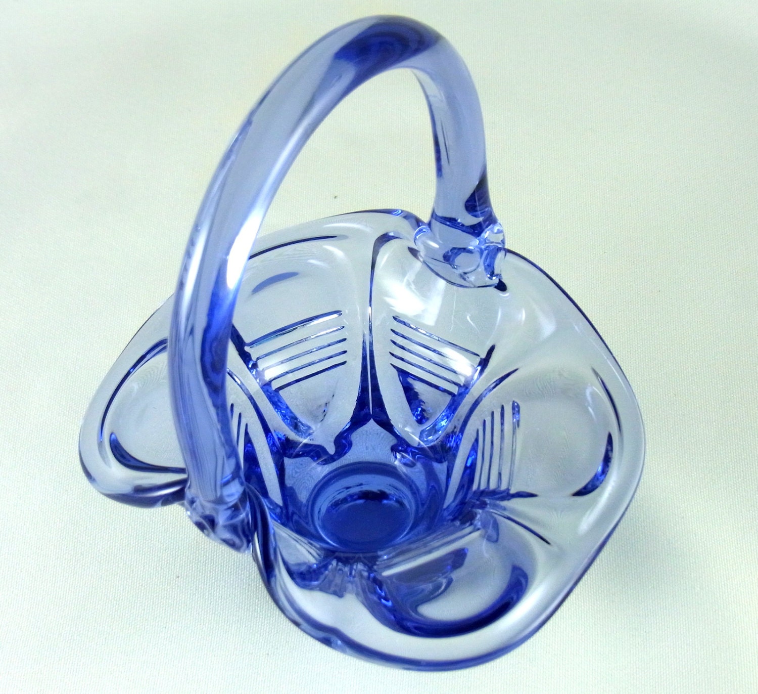 Fenton Periwinkle Blue Barred Oval Basket by WhatnotsAndFancifuls