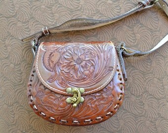 Hand Tooled Leather Handbag, Dark Brown, Boho Chic, Vintage Style, Gift for Her, Bohemian Handbag, Handmade, Hippie Handbag, Gypsy Handbag