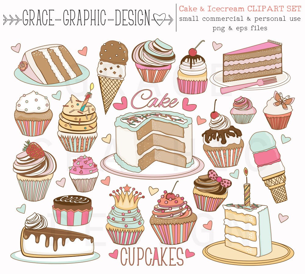 Cake and Ice Cream Clipart set Hand Illustrated Clipart