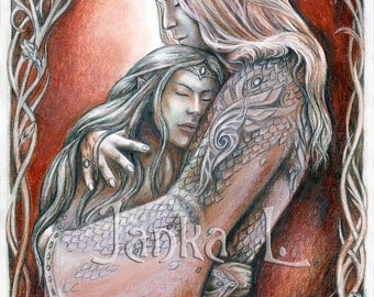 Undying love - 10,63” x 7,48” or 14,96" x 10,63” Print, elves, elven art, love