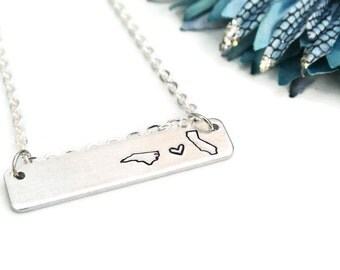 Long Distance Relationship Hand Stamped Necklace | Aluminum Necklace | Long Distance Girlfriend Gift | Long Distance Best Friend Gift