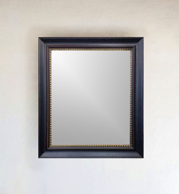 Large Framed Black Mirror with Gold Inner Trim Large Mirror