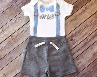 Twinkle Little Star Baby Boy First Birthday Outfit // Baby Blue Silver Gray White // Bodysuit/Shirt and Shorts // Baby, Toddler, or Boy