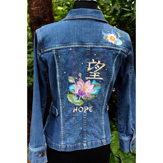 Jean Jacket S Lotus FlowerHope Wearable Art from our