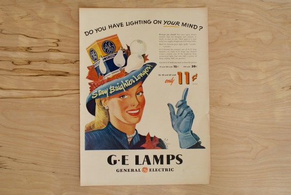 1940s Light Bulb Advertisement Vintage GE Light Bulb