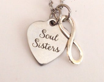 Soul sisters necklace, petite stainless steel necklace, best friends, best girlfriends, besties, soulmates, kindred spirits