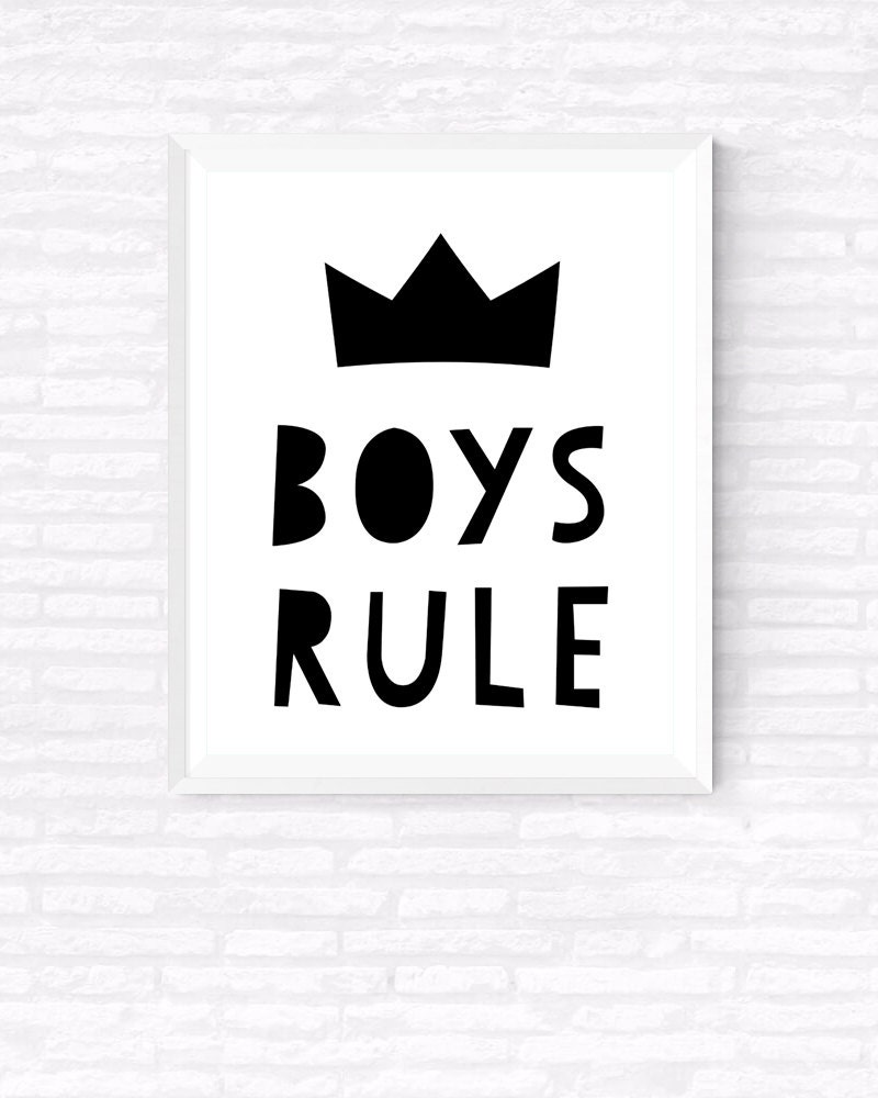 Boys Rule Printable Typographic Poster Black And White