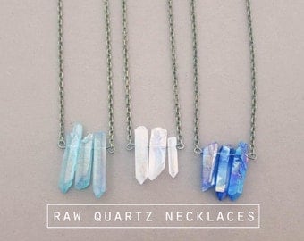 Hipster Quartz Crystal Necklace // Grunge Blue Crystal Necklace // Teal Pastel Goth Soft Grunge Boho Punk Creepy Cute Kawaii Bohemian Quartz