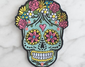 Sugar Skull Iron On Patch - Embroidered Applique – Day of the Dead