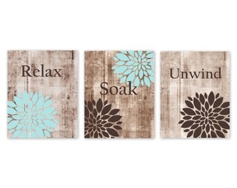 Bathroom Wall art, Digital Download, Instant Download, Printable Art, 8"x10" JPG Files, Rustic Bathroom Art, Aqua Brown