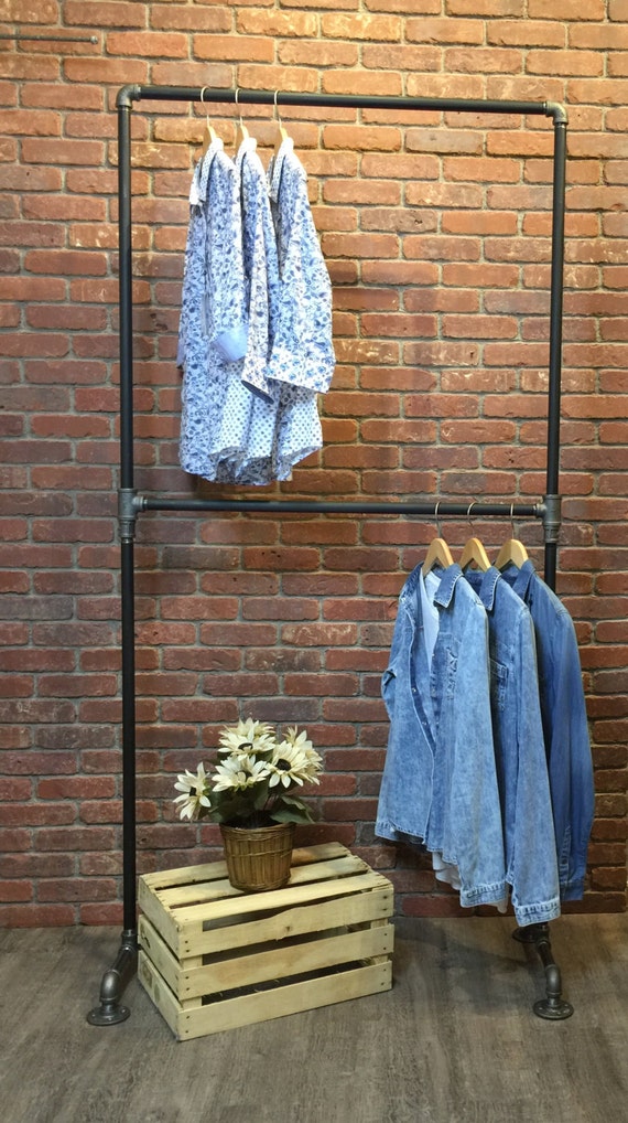 Industrial Style Clothing Rack Double Row by WilliamRobertVintage