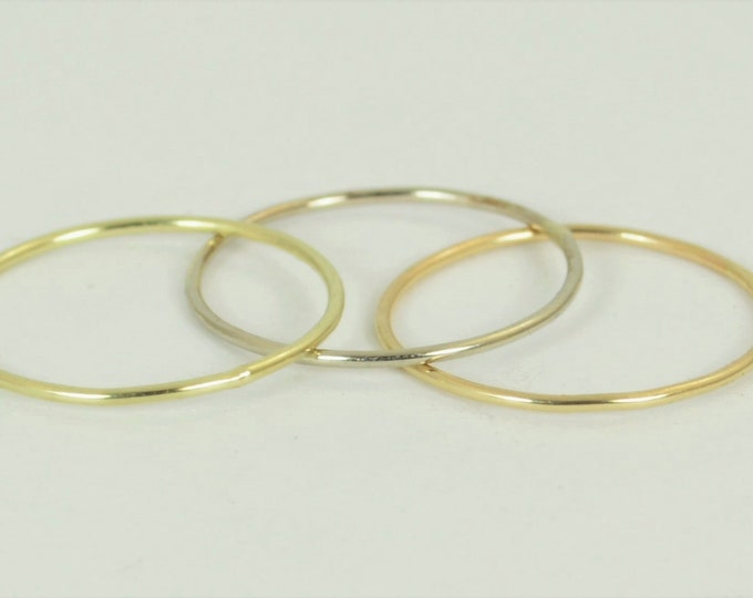 Solid 14K Green White & Yellow Gold Super Ring Set, Thin Stacking, Minimal Gold Rings, Real Gold Rings, Gold Stacking Rings, Solid Gold Ring