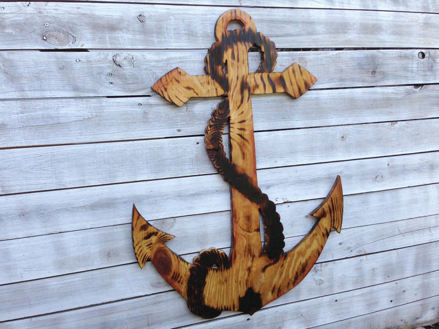 Nautical Wall Decor Outdoor Art Large Anchor Wood Burning Wall Art Outdoor Anchor Sign Beach