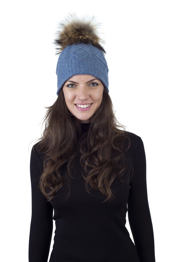 pom your own hat pom design Blue Fur Pom Pom pom pom fur Beanie. with Hat Hat. Cashmere removable