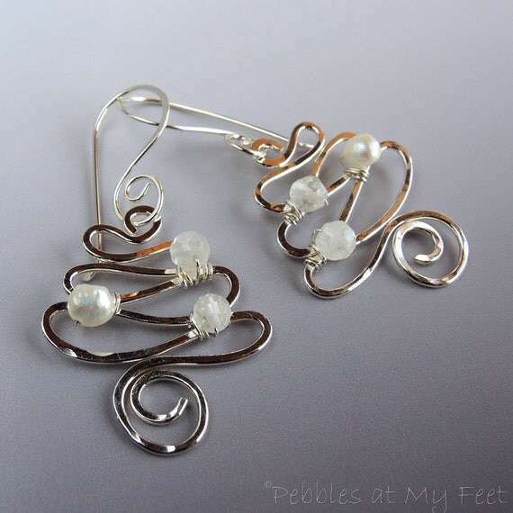 sterling silver wire wrapped christmas tree earrings white sterling silver wire wrapped christmas tree earrings white
