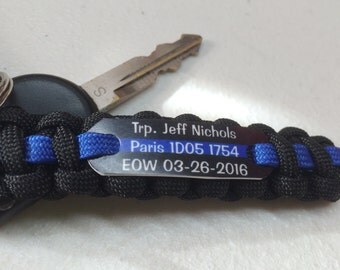 Police Officer EOW Paracord Keychain - Custom Order example shown - Fallen Officer Thin Blue Line Key Chain - Police Officer Gifts