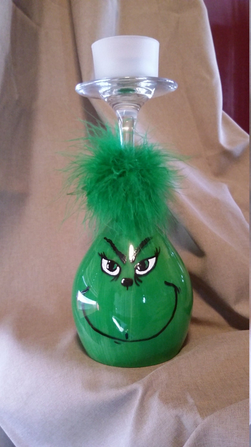 Grinch wine candle holder