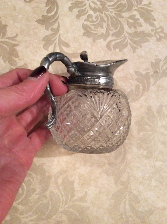 Antique SILVER CRYSTAL PITCHER Silver by DamselindistressNJ
