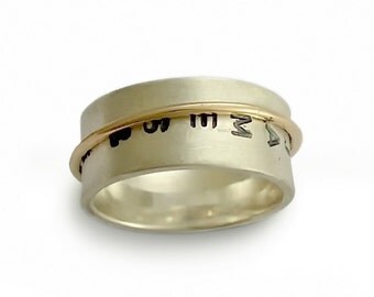 Modern monogram ring, Gold silver spinner ring, Personalized ring, hand stamped initials, gold spinner fidget ring, friendship promise ring