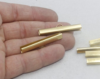 40mm Raw Brass Ribbon Crimp , Cord End, Fastaners Clasp, srs , SOM187
