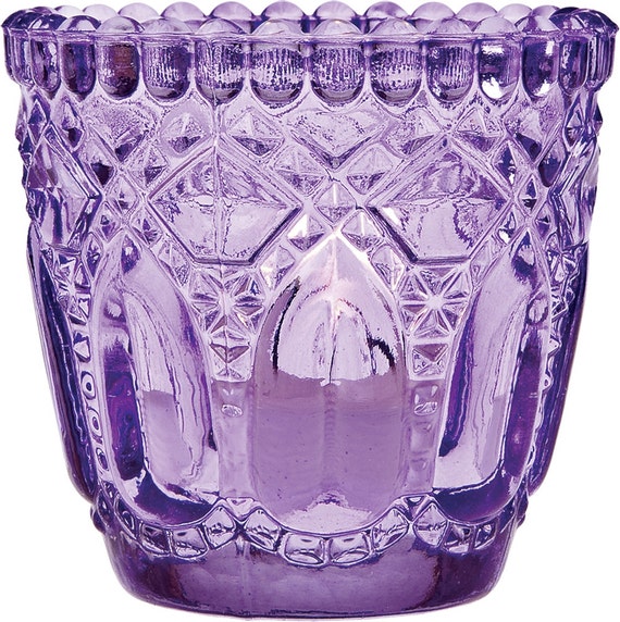 Purple Lillian Faceted Glass Candle Holder Votives by TaaraBazaar