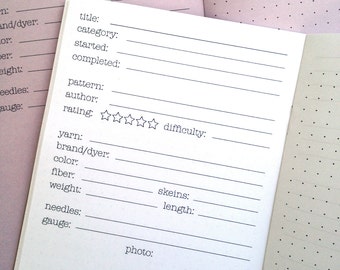 KNITTING/CROCHET PROJECT Journal Traveler's Notebook Insert 22 Colors - 8 Sizes