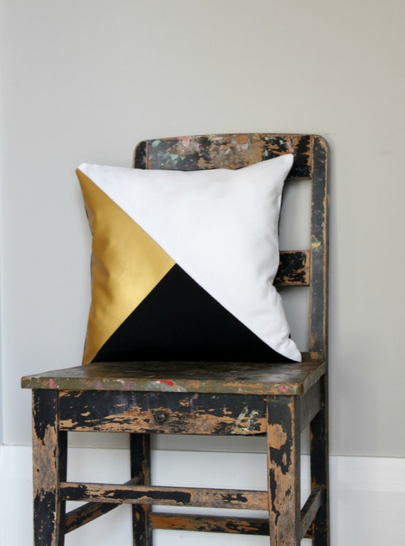 Geometric Black White & Metallic Gold Pillow Cover Gorgeous