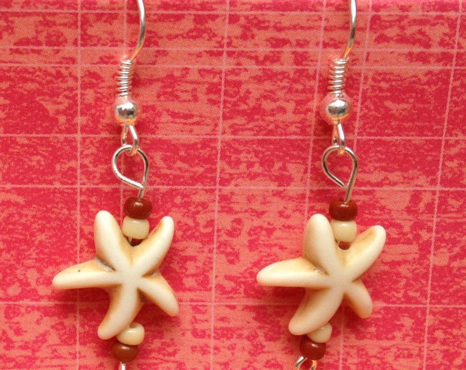 Clip on earrings for women-Starfish earrings-Beach jewelry-summer gifts for her-Sterling silver dangly-sea star posts-leverbacks-nickel free