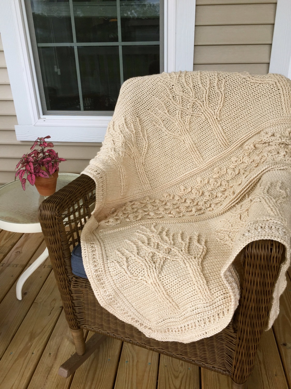 Crochet Tree of Life Afghan Tree and Flower Throw Blanket