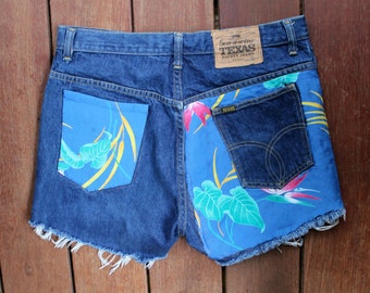 Custom Denim Shorts Cutoffs High Waist Jean Frayed Shorts 34 Waist