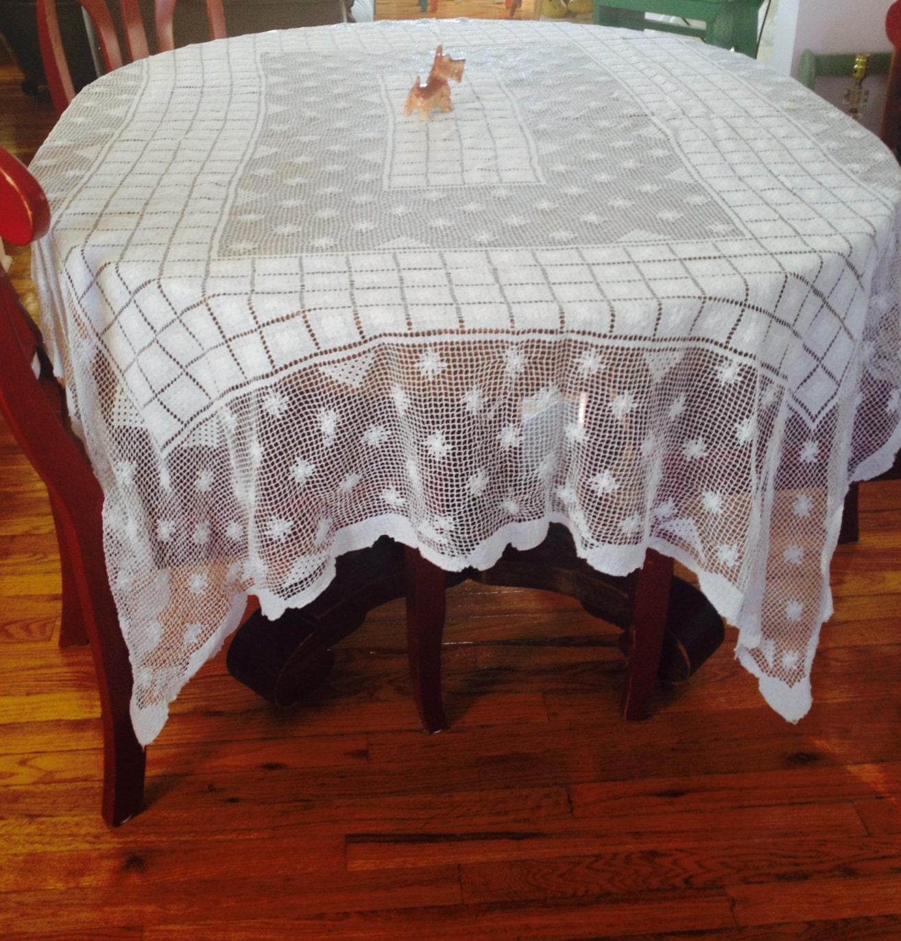 Vintage Crocheted Tablecloth Lace Tablecloth By Digginfortreasure