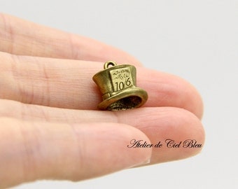 Hat Charm, Mad Hatter, Antique Bronze Hat Charm, Mini Hat Charm, Alice in Wonderland Mad Hatter Charm, Alice Charm