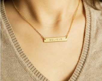 Customized Gold Bar Necklace, Personalized Bar Necklace, Monogram Necklace, Name Plate Jewelry, Meaning Birthday Gift, ID JulenJewel / N104x