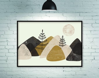 Horizontal print, horizontal poster, horizontal art, large wall art, large print, minimalist print, minimalist art, mountains print, giclee