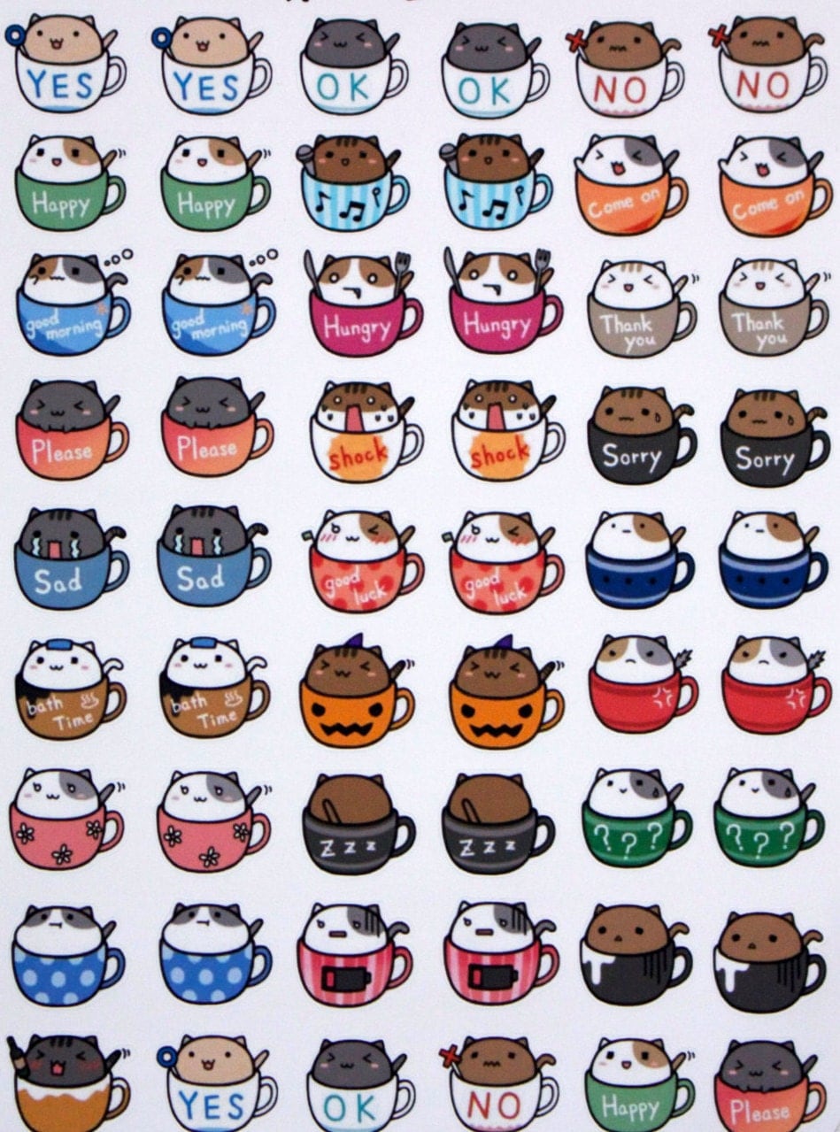 small kawaii cats in a cup stickers stickers for eclp erin