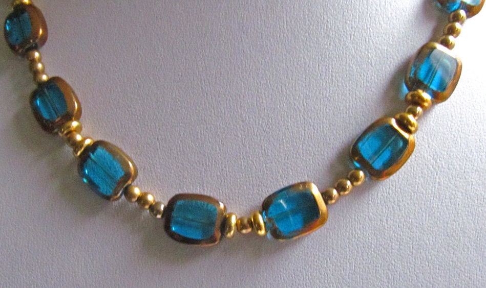 18.5 Teal And Gold Necklace Teal Jewelry by BranchPondJewelry