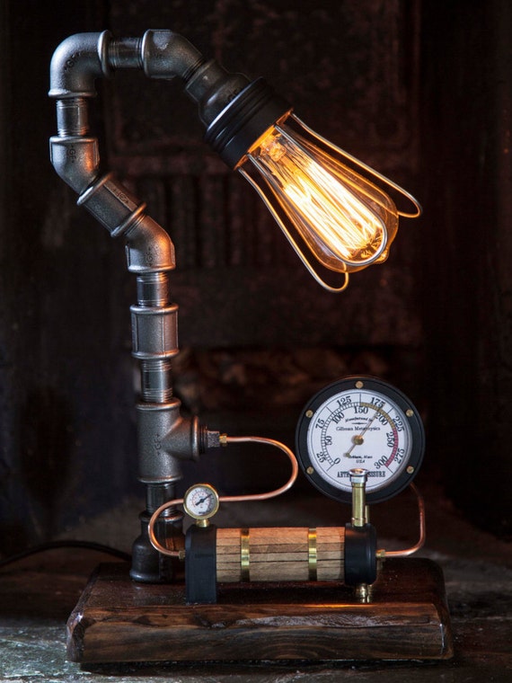 Handmade Industrial/Steampunk table lamp with Boiler and Gauge Detail by AJMetalAndLight steampunk buy now online