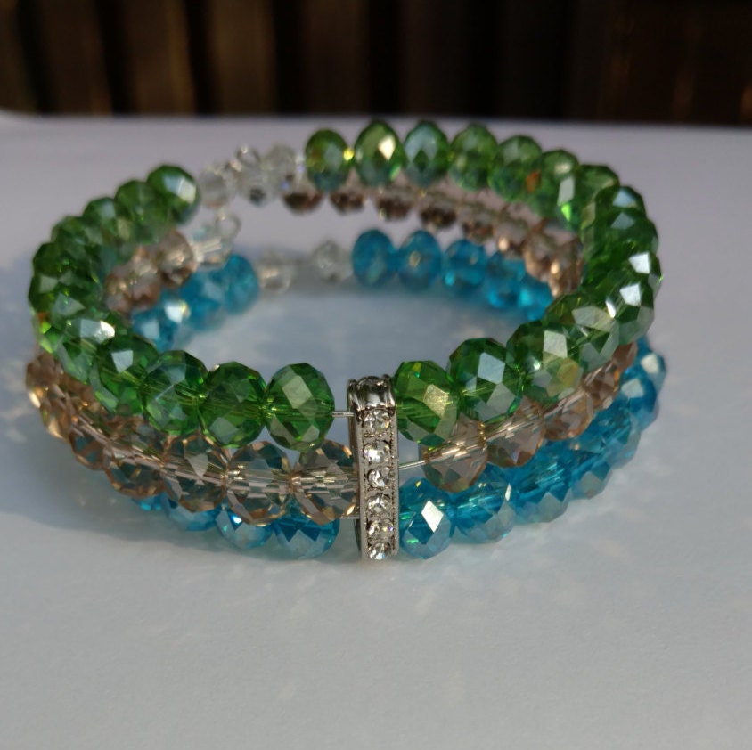 Earth Tone Crystal Cuff Bracelet by nicolereneecreations on Etsy