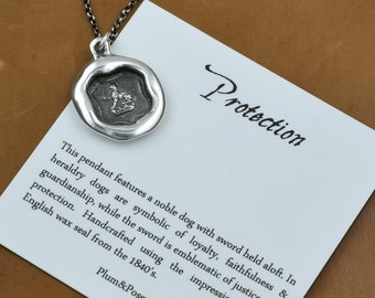 Protection - Dog and Sword Wax Seal Necklace - 336