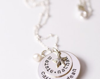 Grandmother Necklace, Nana Necklace, Grandkids Names, Starfish and Name Necklace, 5 Name Necklace, Grandma Necklace, Grandmother Gift, Names