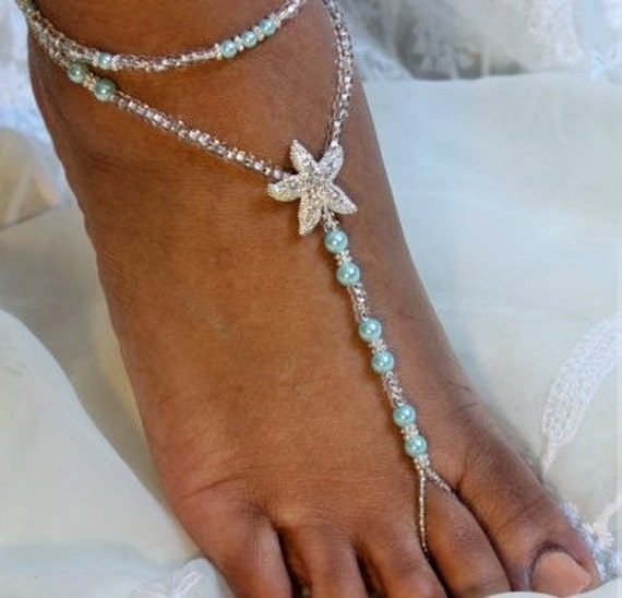 Beach Wedding Aqua Foot Jewelry Pearl by SubtleExpressions on Etsy