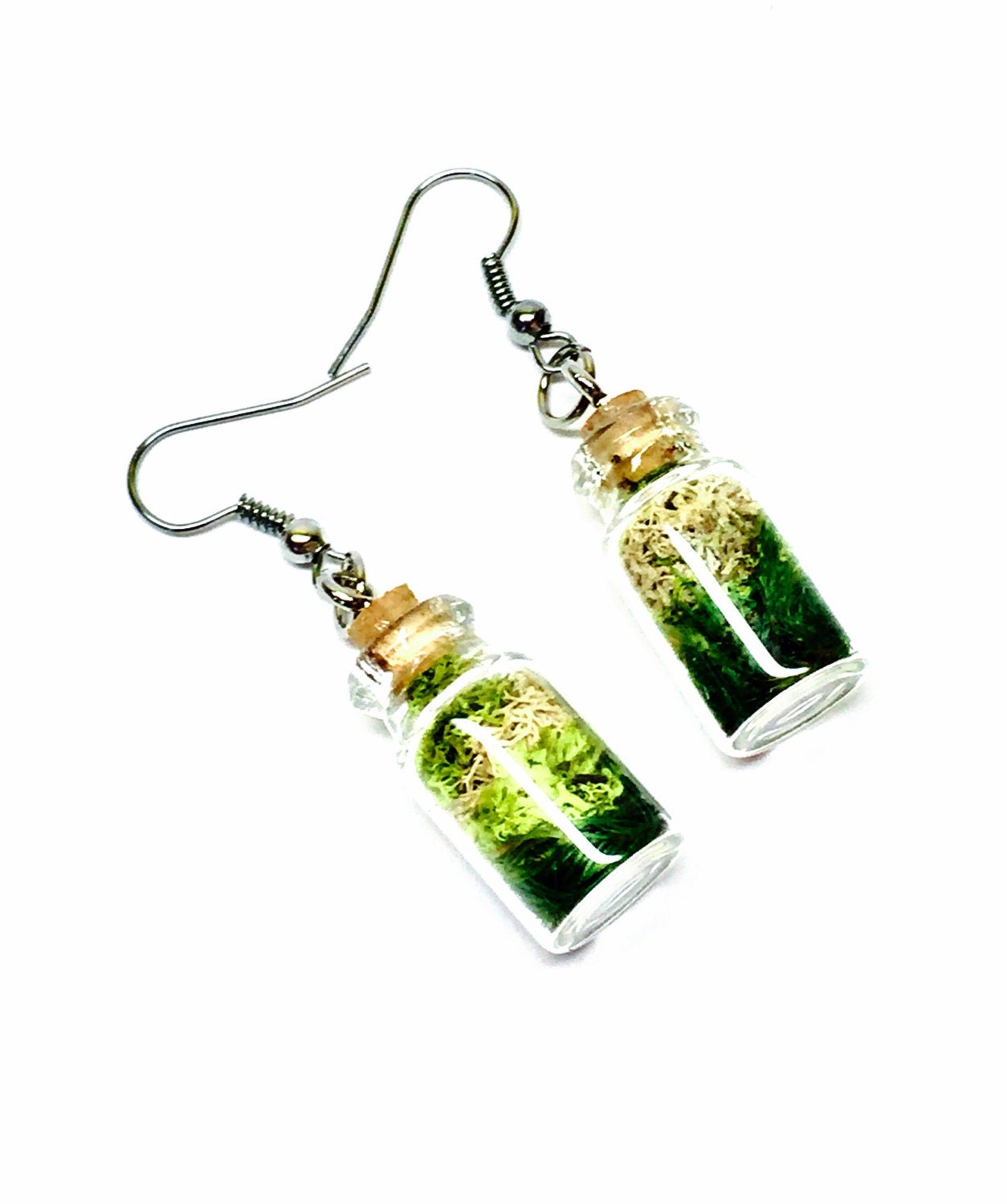 Terrarium Earrings Moss Jewelry Glass Bottle Earrings by CLakeArt